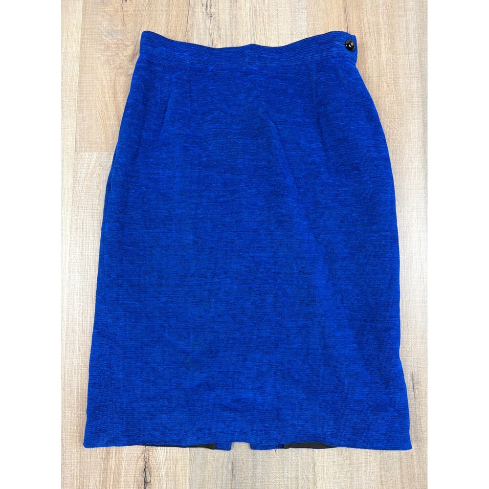 Vintage 1994 Yves Saint Laurent Encore Blue Boucle Pencil Skirt Made in France 6